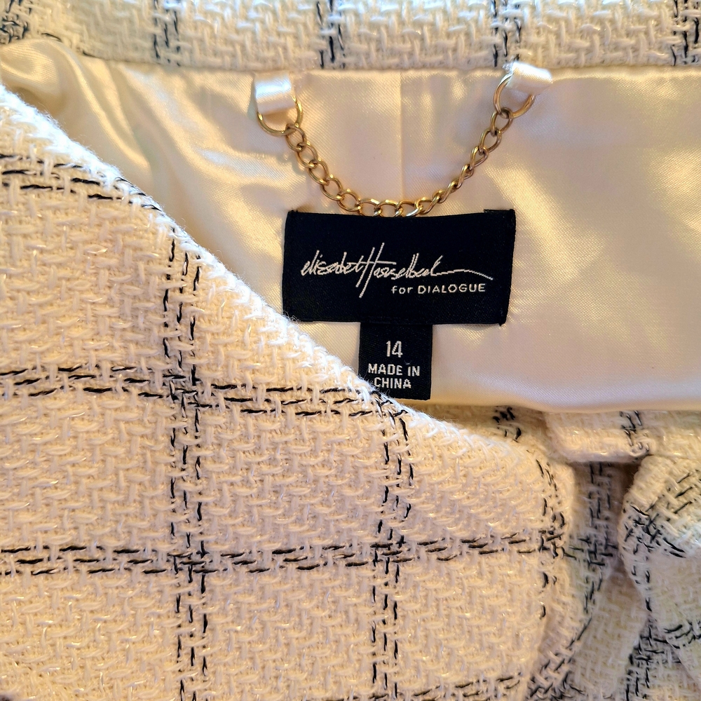 NWOT ELISABETTA HASSELBECK DIALOGUE, Elegant Cream Plaid Women's Jacket Size 14 - Picture 3 of 4